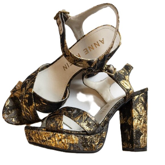 Anne Klein Gold Platform 8M Chunky Heel Party Sandal - Picture 1 of 11